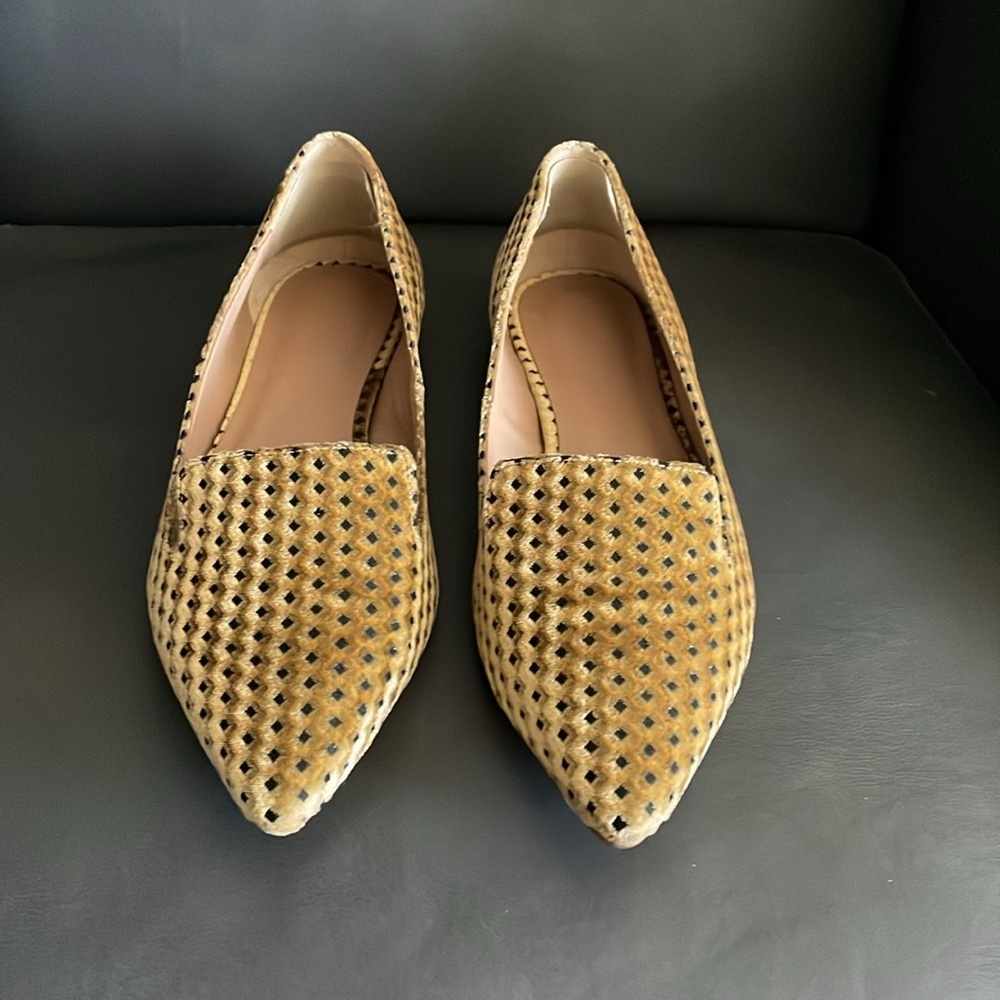 🌷5/$40. Anthropologie Luxe Gold Velvet Micro Dot Flats - Picture 2 of 8